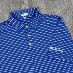 NWOT Peter Millar Mens L Summer Comfort Polo Shirt Striped Blue *Company Logo*
